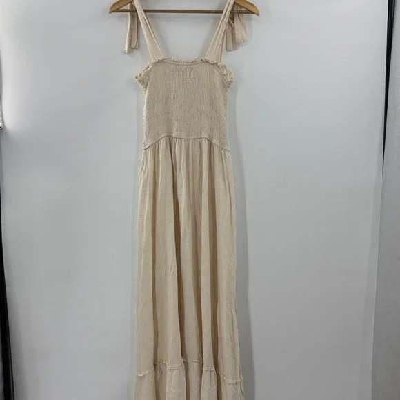 Zesica cream Maxi summer dress tie shoulders long flowing ruffle hem - Picture 14 of 15